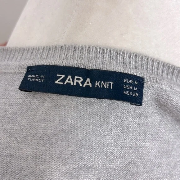 ZARA Oversized Light Gray Cotton Sweater with Pearl Details - Picture 5 of 6